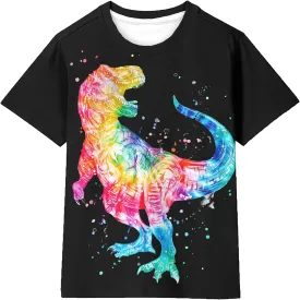 Asylvain Boys Girls Shirts Short Sleeve 3D Print Funny Colorful Tee Shirts for Kids Size 6-16