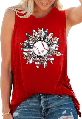 Baseball Mom Shirt Tank Tops Baseball Love Graphic Tee Shirts Women Summer Casual Loose Sleeveless Shirt