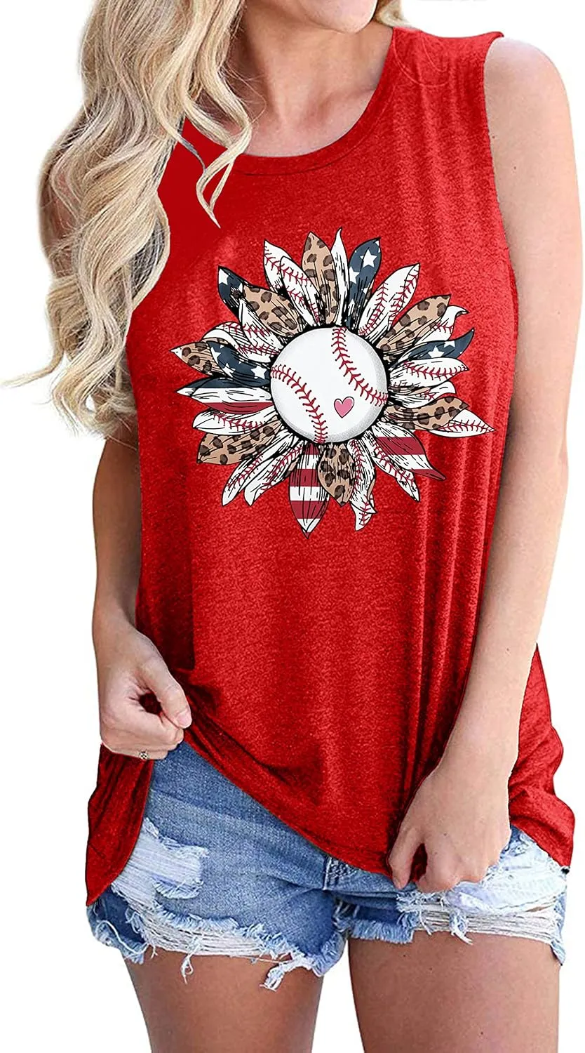 Baseball Mom Shirt Tank Tops Baseball Love Graphic Tee Shirts Women Summer Casual Loose Sleeveless Shirt