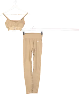 Bo Tee Beige Sports Bra And High Waist Leggings Set UK XS