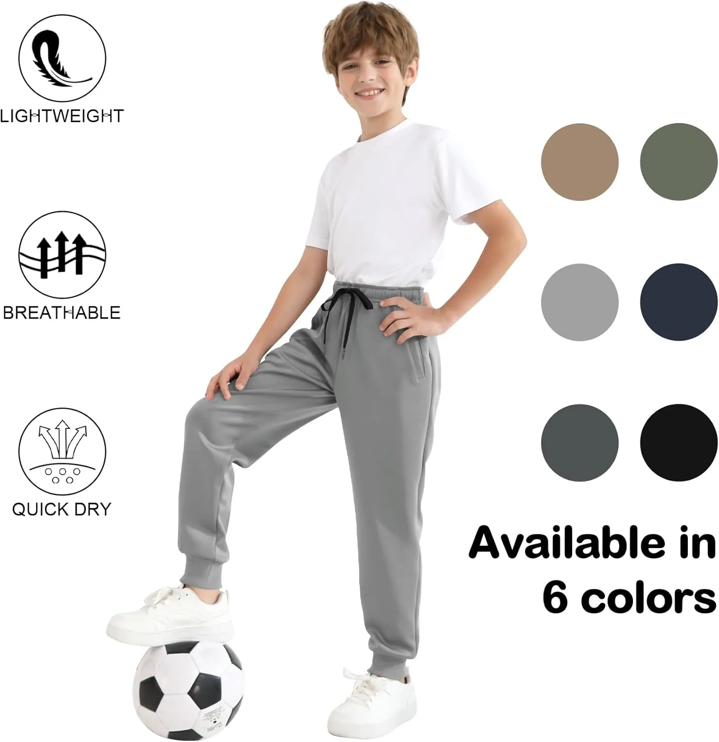 Boys Jogger Sweatpants 3-16 Years Tapered Leg Lightweight Athletic Track Pants for Kids Youth