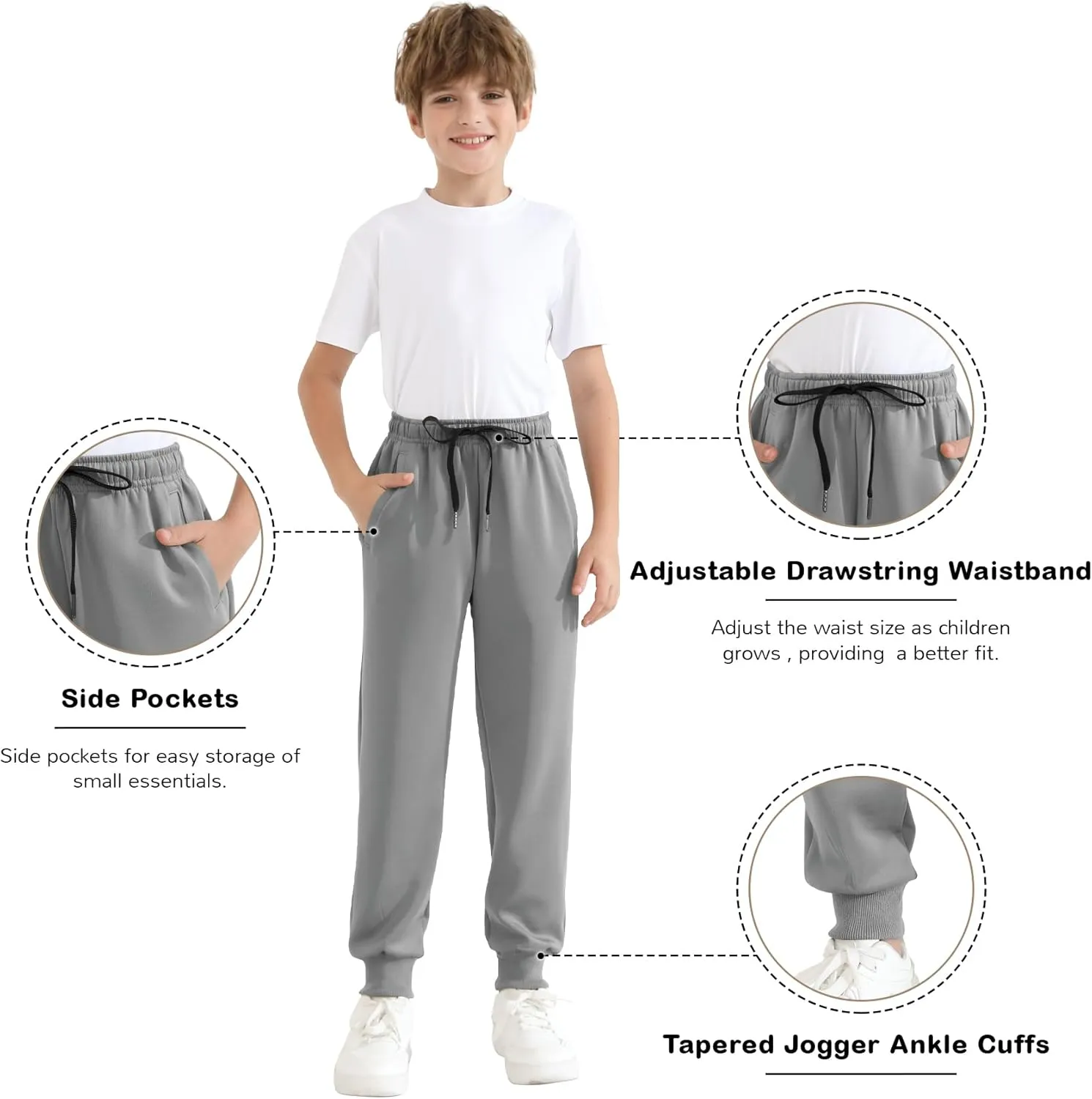 Boys Jogger Sweatpants 3-16 Years Tapered Leg Lightweight Athletic Track Pants for Kids Youth