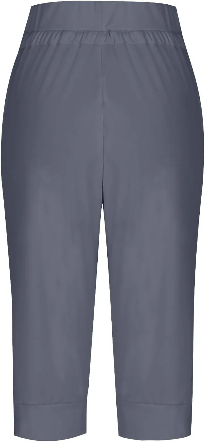 Capri Joggers for Women with Pockets High Waisted Drawstring Pants Baggy Sports Sweatpants Button Active Lounge Pants