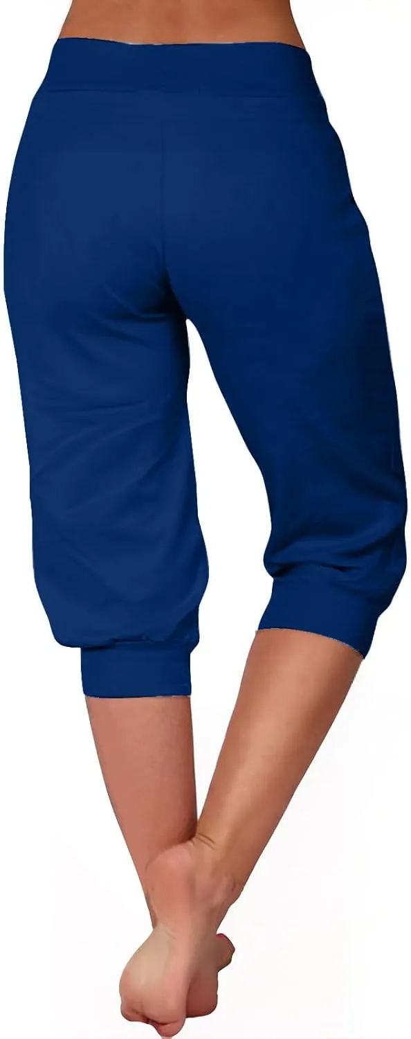 Capri Joggers for Women with Pockets High Waisted Drawstring Pants Baggy Sports Sweatpants Button Active Lounge Pants