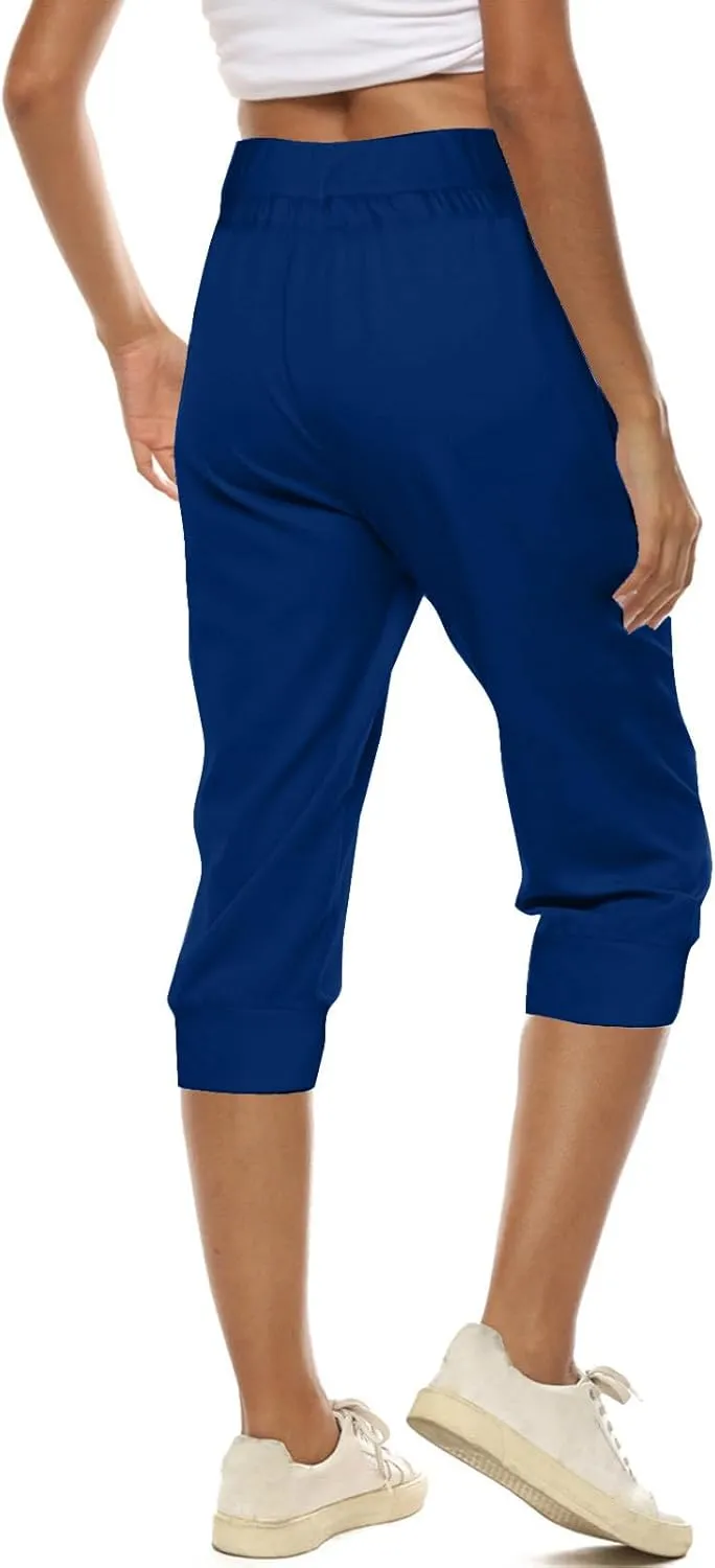 Capri Joggers for Women with Pockets High Waisted Drawstring Pants Baggy Sports Sweatpants Button Active Lounge Pants