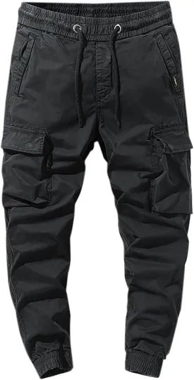 Casual Cargo Pants for Men Drawstring Elastic Waist Athletic Tapered Pants Outdoor Sports Joggers with Multi Pockets