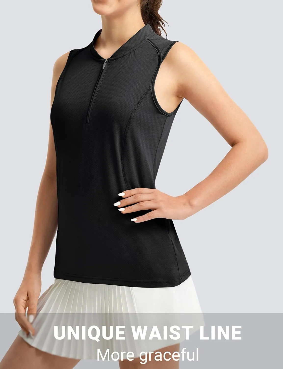 FitsT4 Sports Women Golf Polo Shirt Workout Tank Tops Sleeveless Zip V Neck Tennis Athletic T Shirts
