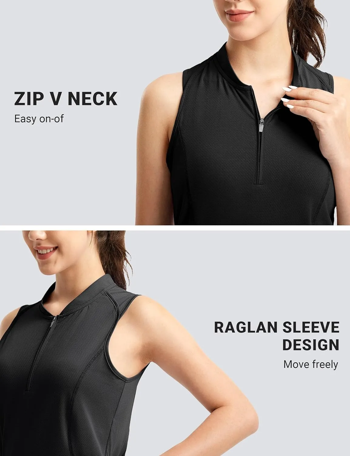 FitsT4 Sports Women Golf Polo Shirt Workout Tank Tops Sleeveless Zip V Neck Tennis Athletic T Shirts