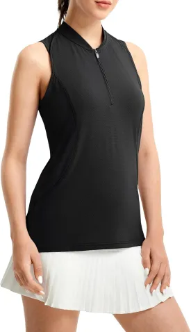 FitsT4 Sports Women Golf Polo Shirt Workout Tank Tops Sleeveless Zip V Neck Tennis Athletic T Shirts