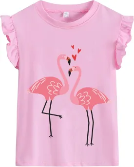 Girls Short Sleeve Shirts Casual Toddler Ruffle T Shirt Kids Bee Tank Top Mermaid Ice Cream Summer Crewneck Tees 2-7 Years