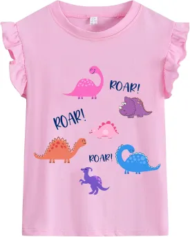Girls Short Sleeve Shirts Casual Toddler Ruffle T Shirt Kids Bee Tank Top Mermaid Ice Cream Summer Crewneck Tees 2-7 Years