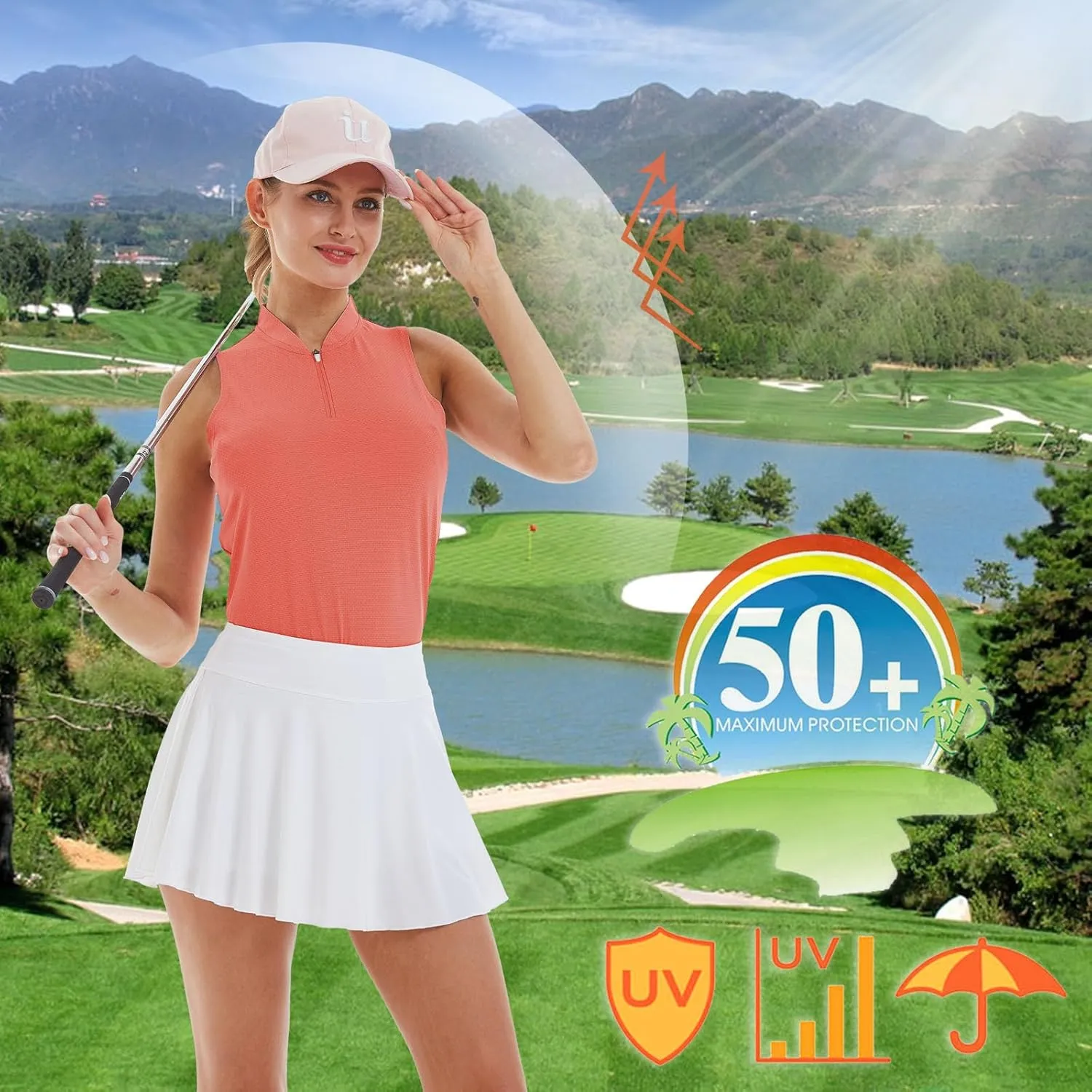LastFor1 Women's Golf Polo Sleeveless Shirt Zip-Up UPF 50  UV Protection Athletic Tops Slim Fit Quick Dry Lightweight