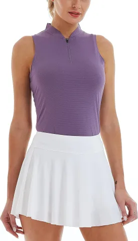 LastFor1 Women's Golf Polo Sleeveless Shirt Zip-Up UPF 50  UV Protection Athletic Tops Slim Fit Quick Dry Lightweight