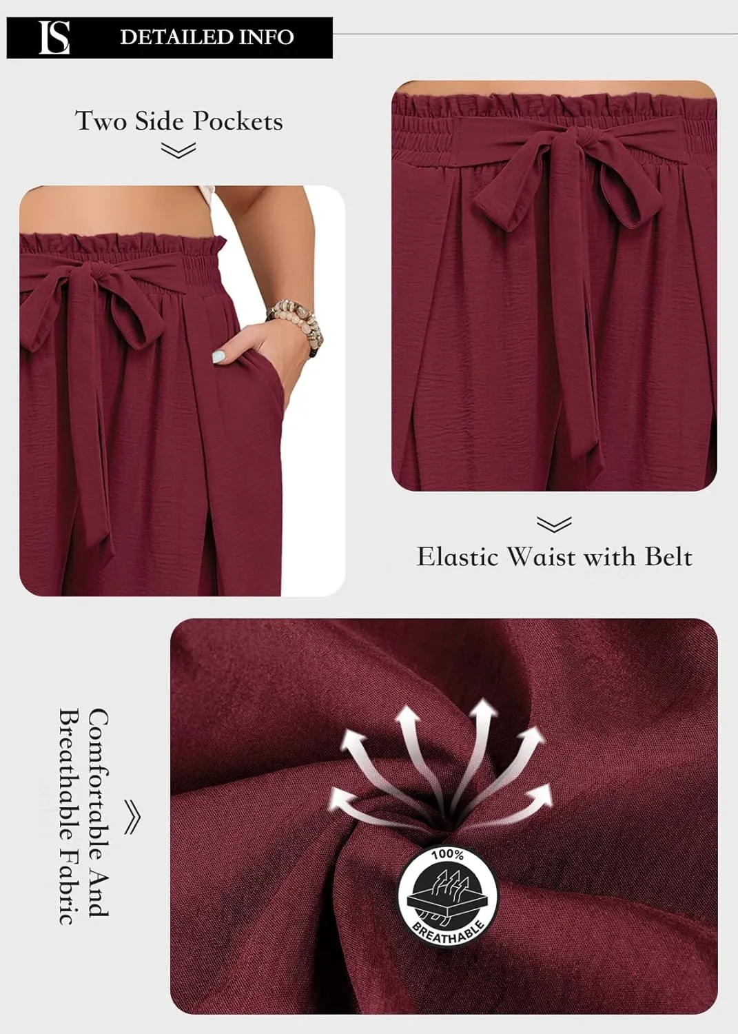 Lastshe Women's Plus Size Pants Wide Leg Work Casual Palazzo Pants Elastic High Waisted Dressy Trousers with Pockets