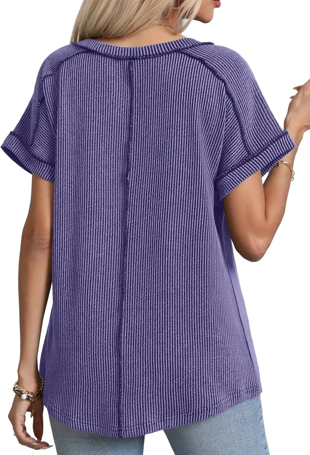 levaca Womens Summer Tops V Neck Cap Short Sleeve Ribbed Tshirts Business Casual Loose Fit Basic Tees Trendy Tunics Clothes