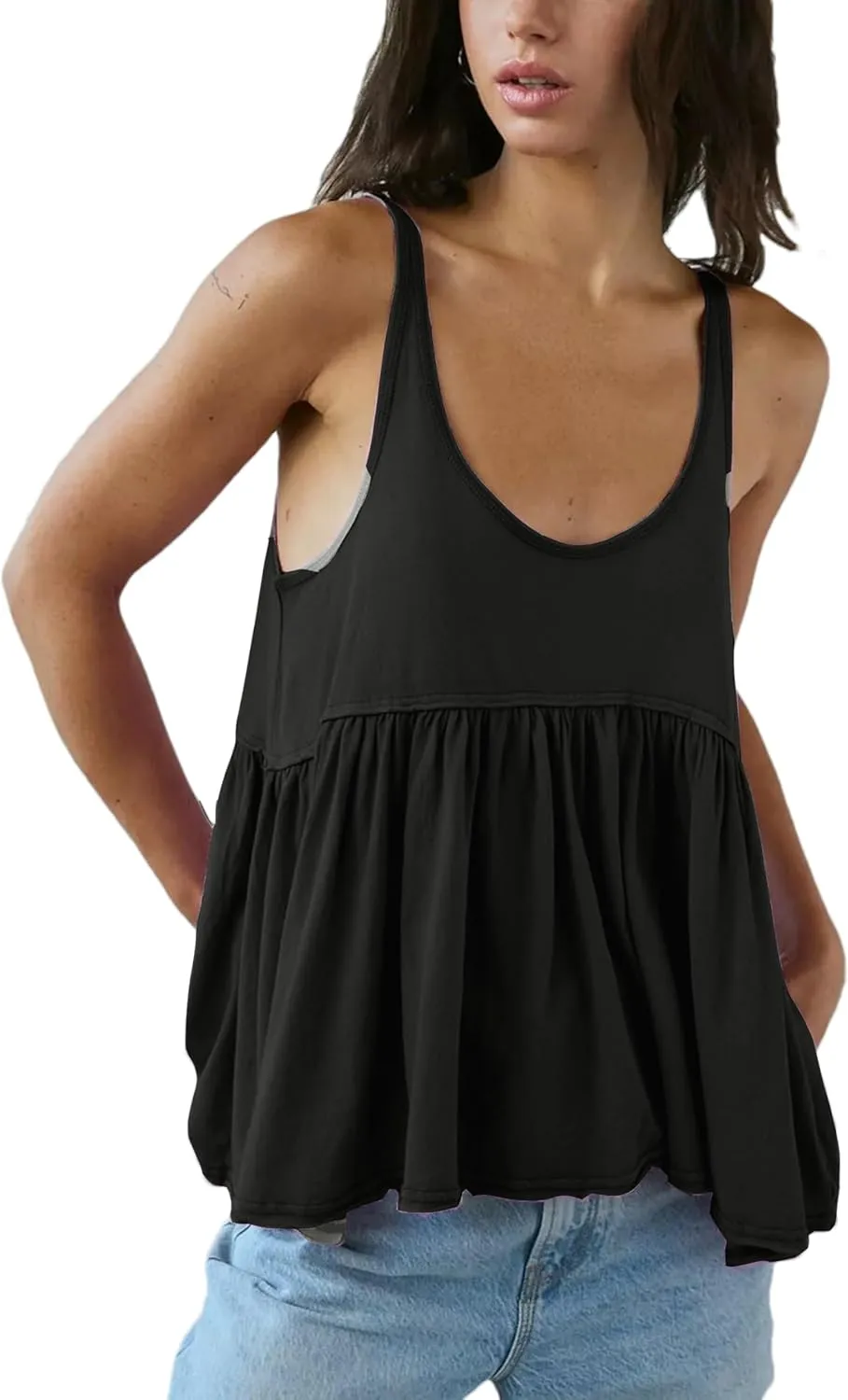 Lumister Womens Cute Babydoll Tops Sleeveless Ruffle Strap Causal T Shirts Tank Summer Tops 2025