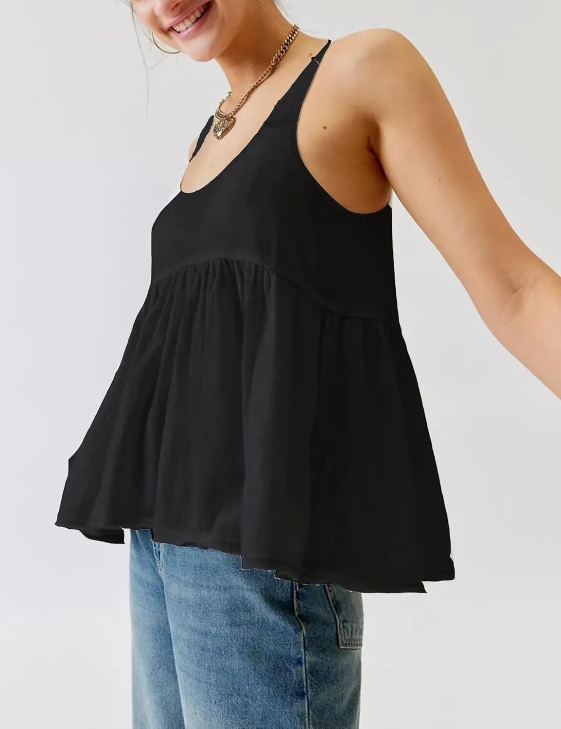 Lumister Womens Cute Babydoll Tops Sleeveless Ruffle Strap Causal T Shirts Tank Summer Tops 2025
