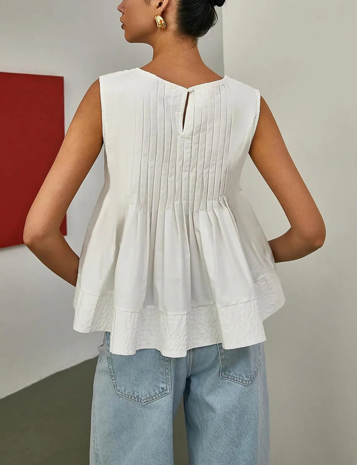 Lumister Womens Peplum Babydoll Tops Cute Pleated Sleeveless Ruffle Strap T Shirts Tank Summer Tops