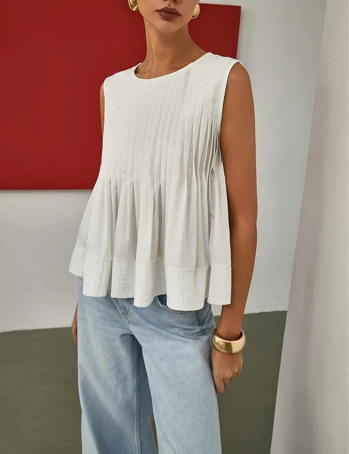 Lumister Womens Peplum Babydoll Tops Cute Pleated Sleeveless Ruffle Strap T Shirts Tank Summer Tops