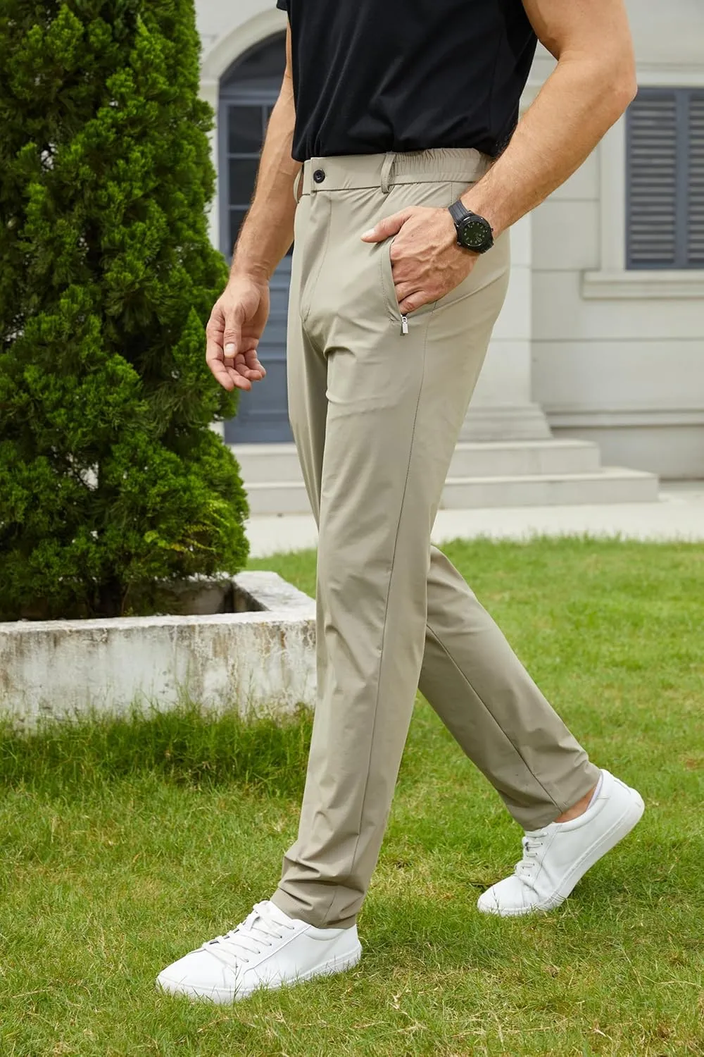 Men's Golf Pants Stretch Slim Fit Sweatpants with Zipper Pockets Work Dress Quick Dry Athletic Joggers Pants