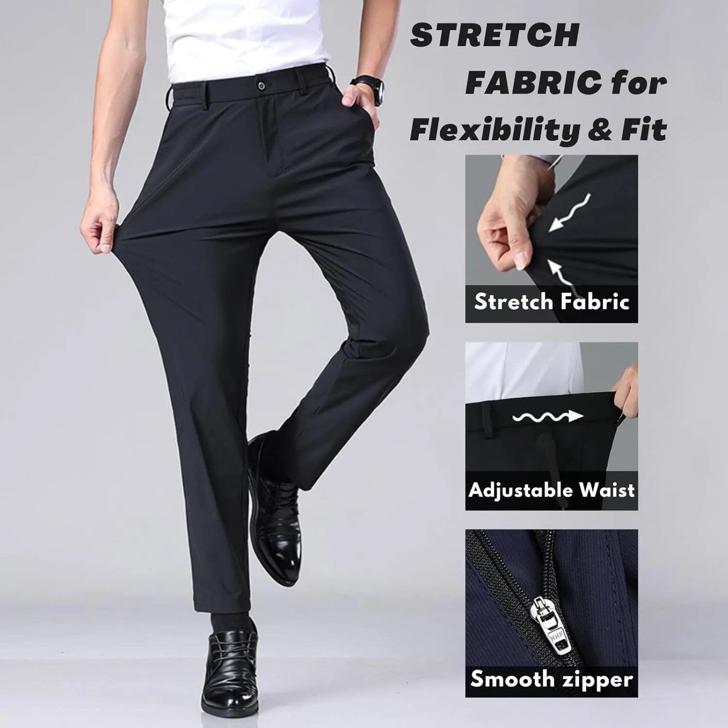Men's Golf Pants Stretch Slim Fit Sweatpants with Zipper Pockets Work Dress Quick Dry Athletic Joggers Pants