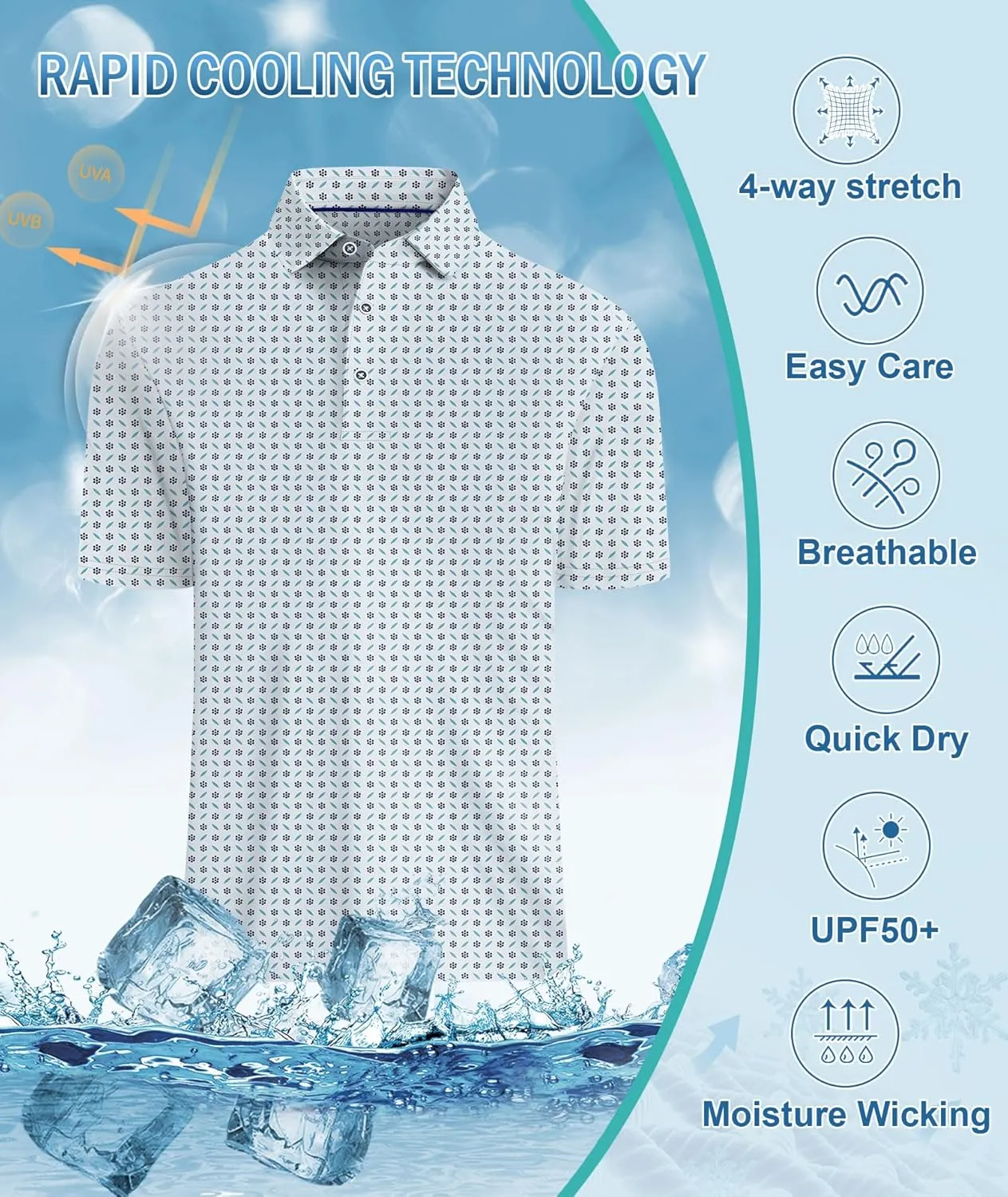 Mens Golf Shirts Short Sleeve Moisture Wicking Dry Fit Performance Athletic Polo Shirt