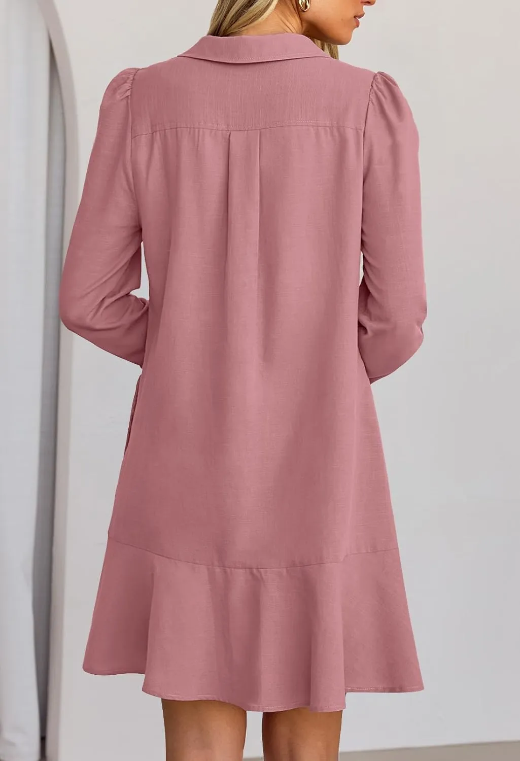 MEROKEETY Women's Casual Shirt Dress Long Sleeve Button Down Ruffle Flowy Tunic Shift Mini Dresses