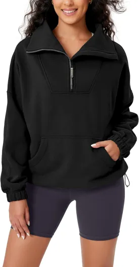 ODODOS Cinchable Sweatshirts for Women Funnel Neck Half Zipper Hoodies Fleece Lined Oversized Pullover