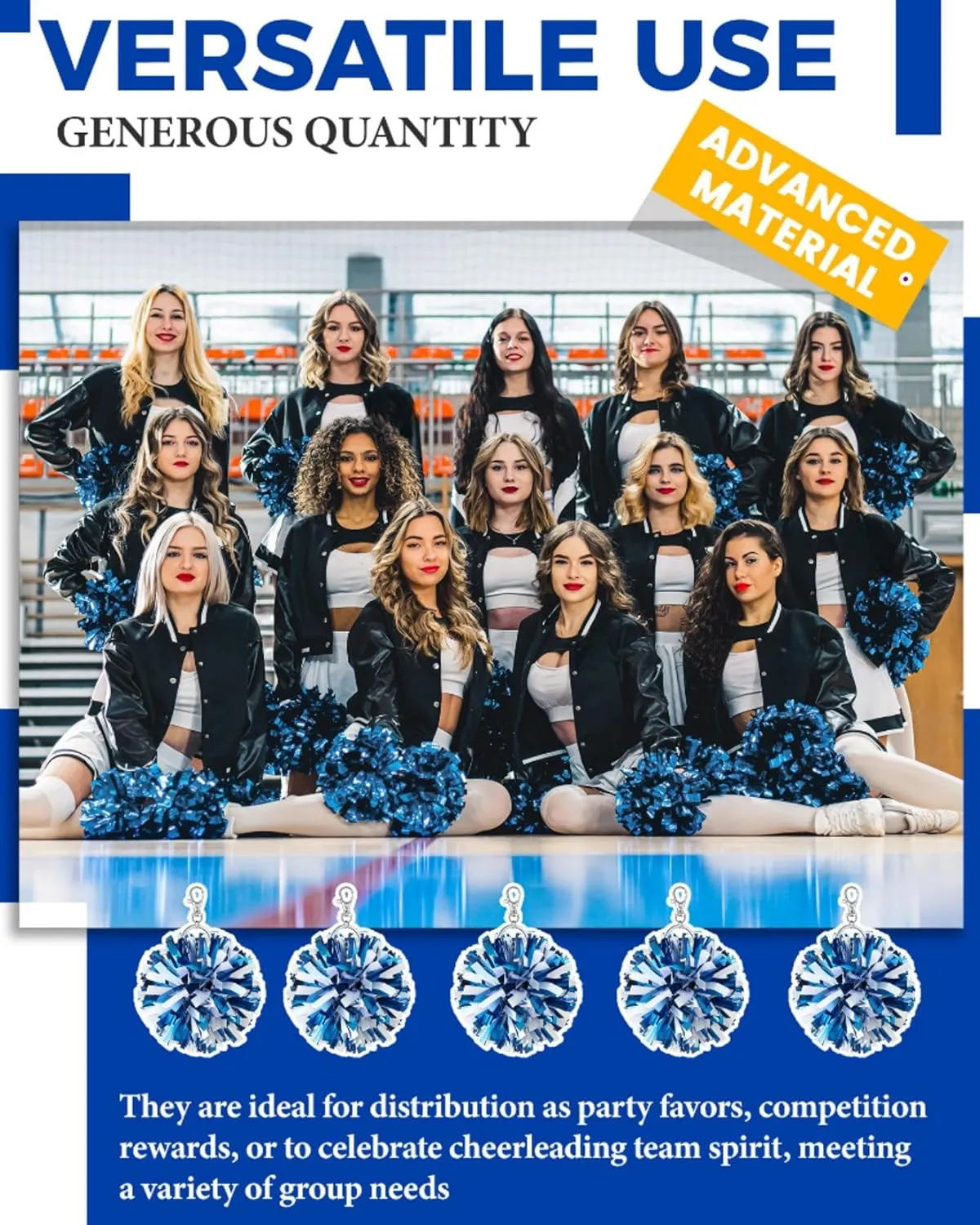 Remuuly Cheer Pom Pom Keychain Cheerleader Gifts Cheerleading Keyring Charm Foil with Keychain Hooks for Women Accessories