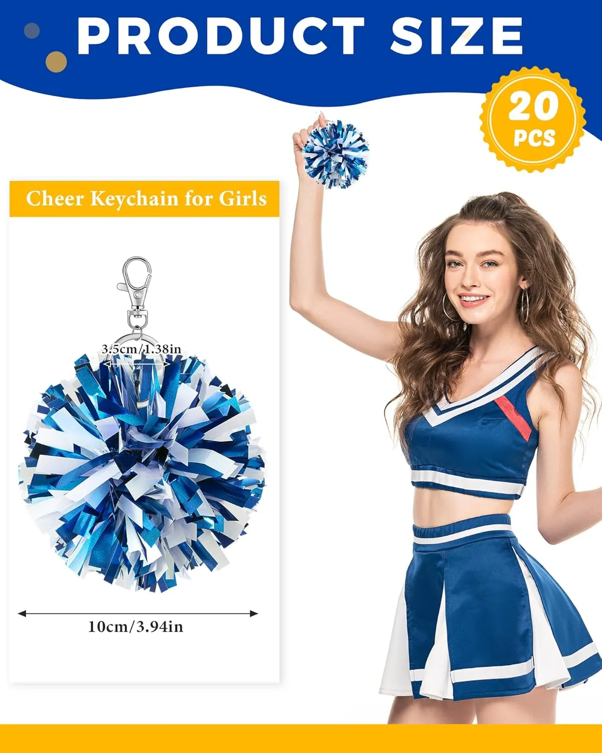 Remuuly Cheer Pom Pom Keychain Cheerleader Gifts Cheerleading Keyring Charm Foil with Keychain Hooks for Women Accessories