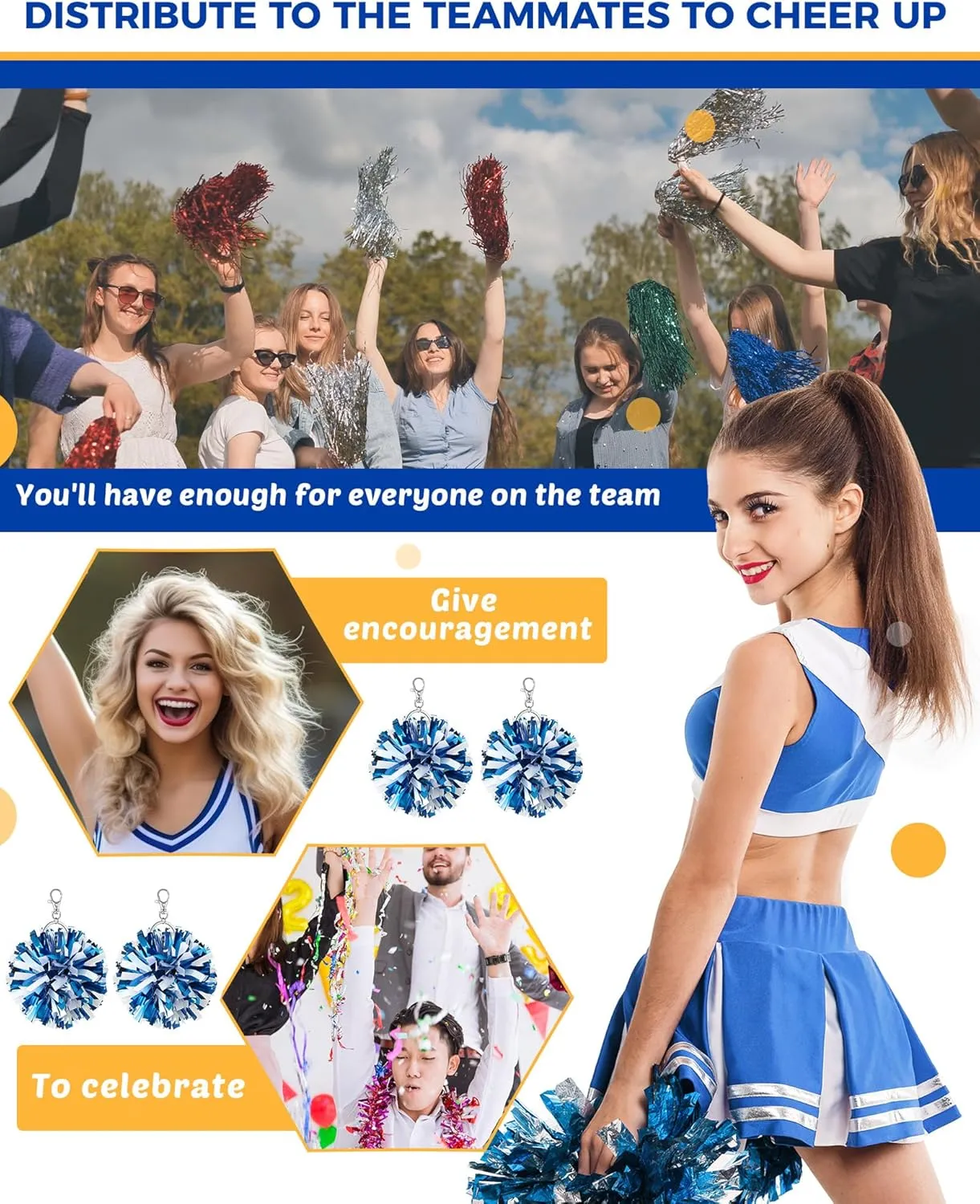 Remuuly Cheer Pom Pom Keychain Cheerleader Gifts Cheerleading Keyring Charm Foil with Keychain Hooks for Women Accessories