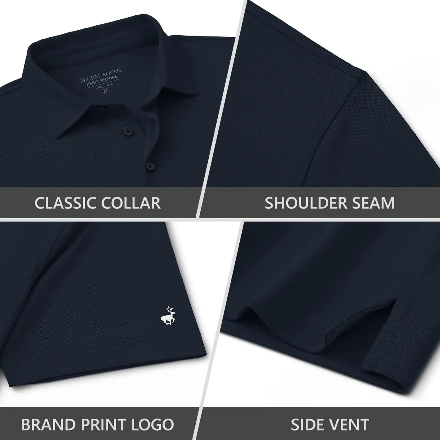Rouen Golf Shirts for Men Dry Fit Performance Short Sleeve Moisture Wicking Plain Pique Casual Sports Mens Polo Shirts