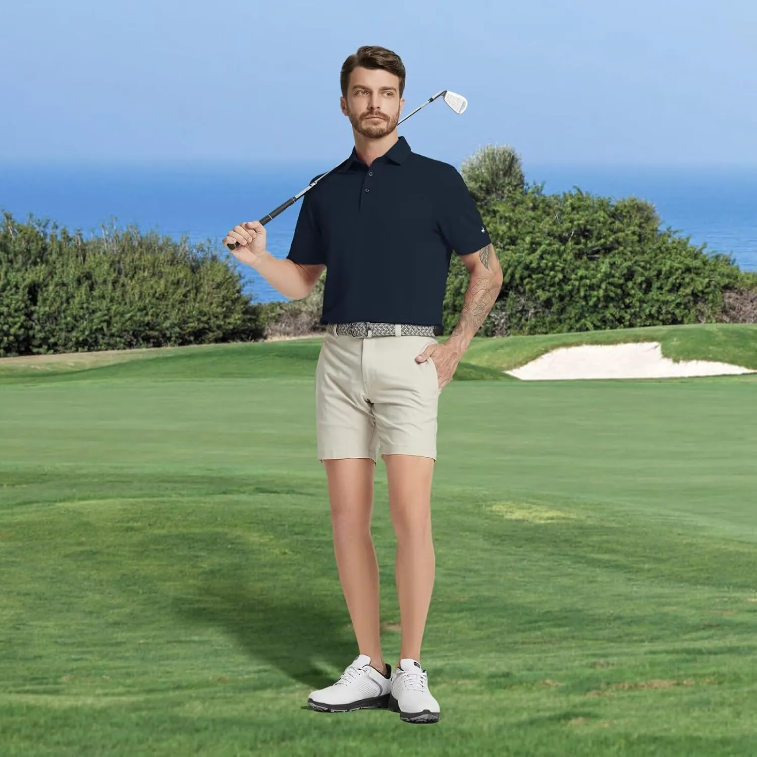 Rouen Golf Shirts for Men Dry Fit Performance Short Sleeve Moisture Wicking Plain Pique Casual Sports Mens Polo Shirts