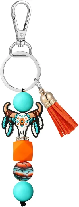 Sureio Western Cow Keychain Western Cow Party Favors for Women Men Cute Gifts Animal Keychains with Tassel