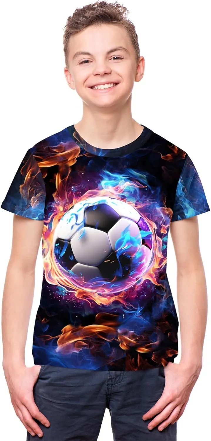Tiannee Boys Girls 3D Graphic T Shirt, Novelty Kid's Shirts, Casual Crewneck Short Sleeve Tops Tees 6-16 Years