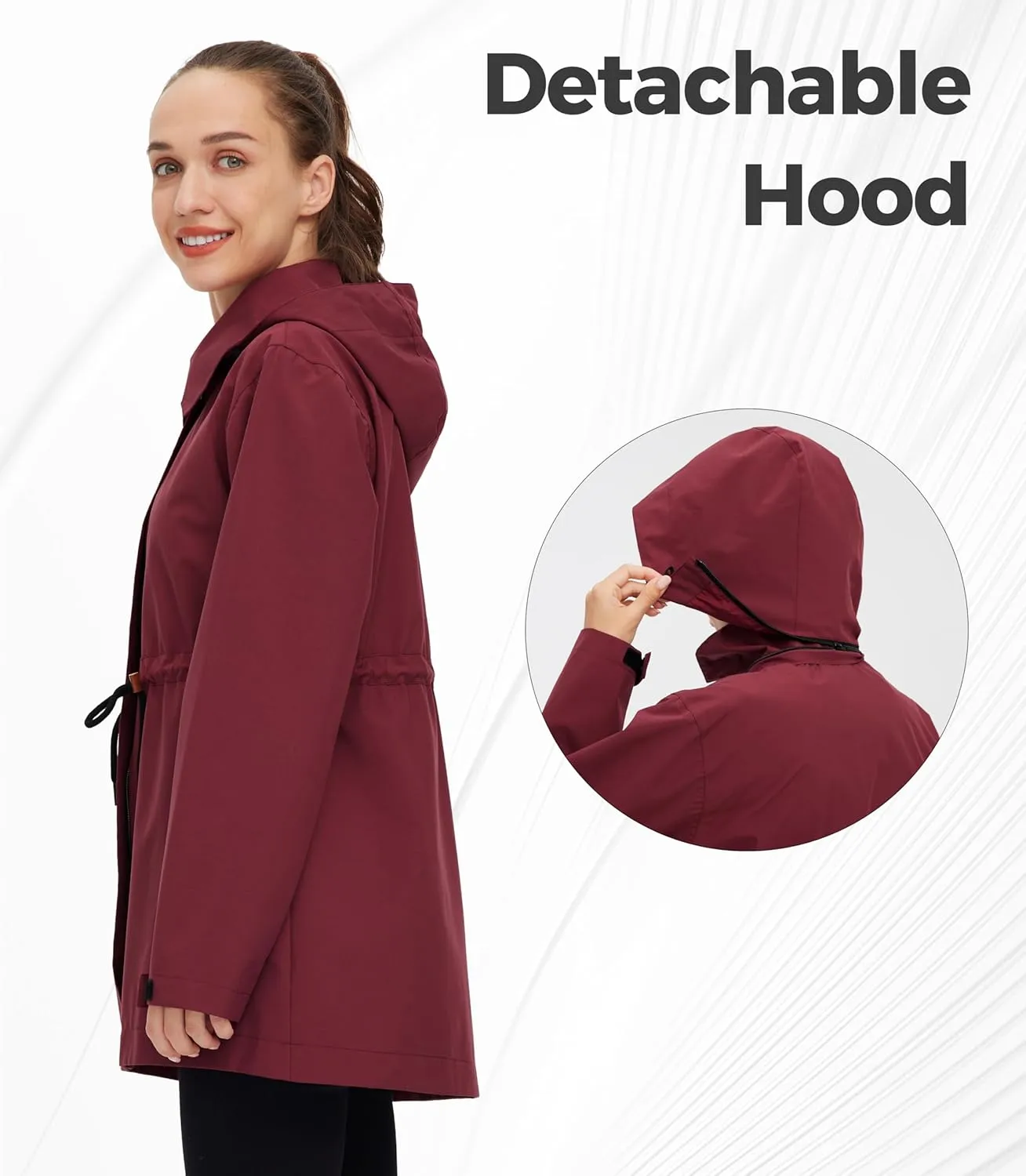wantdo Women's Waterproof Long Raincoats Lightweight Rain Jacket Hooded Trench Coats Windbproof Jacket