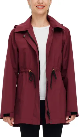 wantdo Women's Waterproof Long Raincoats Lightweight Rain Jacket Hooded Trench Coats Windbproof Jacket