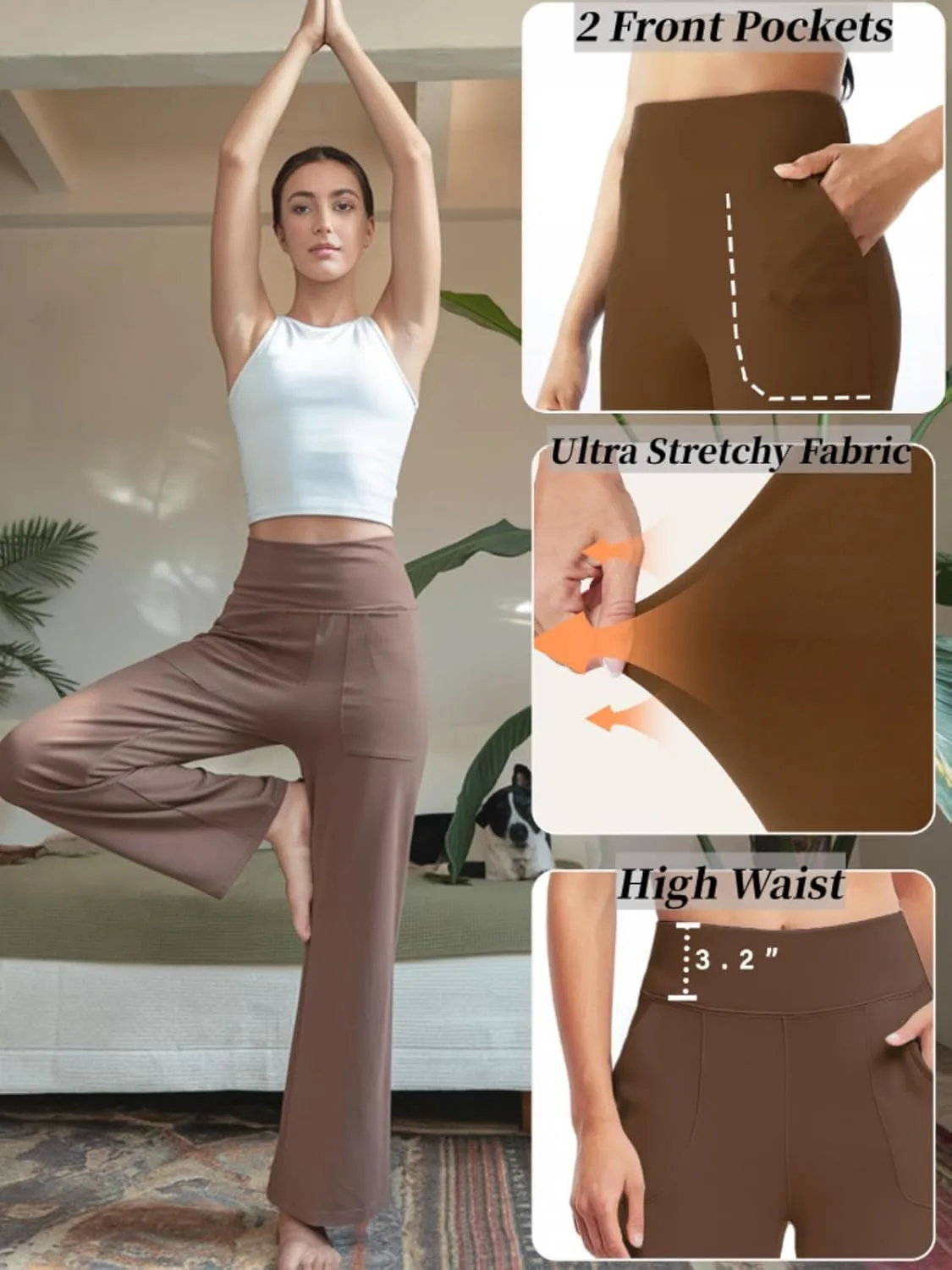 Wide Leg Yoga Pants Women with Pockets High Waist Stretch Casual Sweatpants Comfy Sports Lounge Pants
