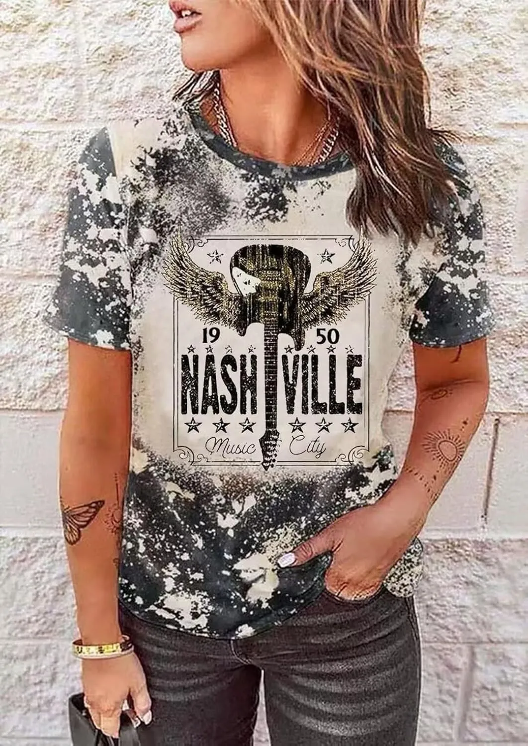 Women's Country Music Festival Tshirt Vintage Guitar Graphic Shirt Summer Casual Rock Band Short Sleeve Tops