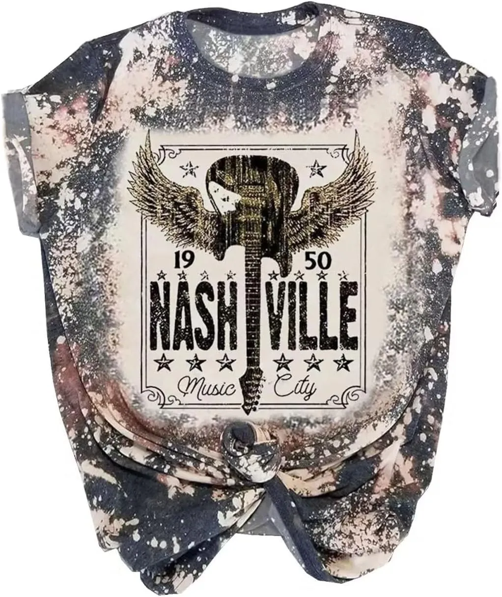 Women's Country Music Festival Tshirt Vintage Guitar Graphic Shirt Summer Casual Rock Band Short Sleeve Tops