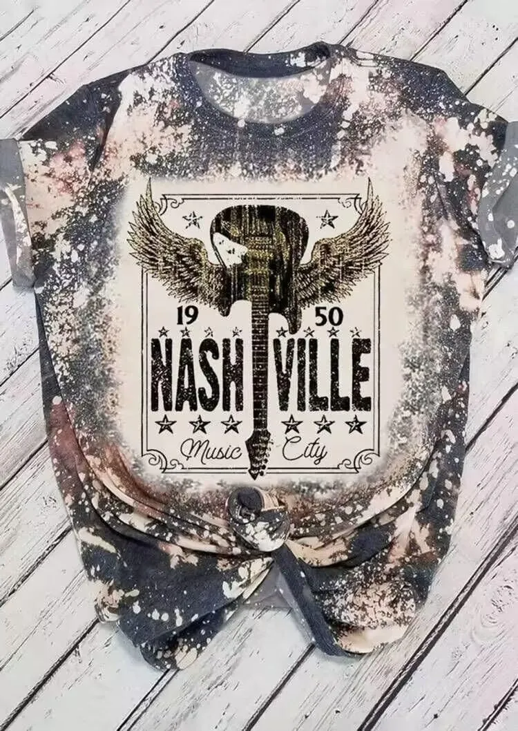 Women's Country Music Festival Tshirt Vintage Guitar Graphic Shirt Summer Casual Rock Band Short Sleeve Tops
