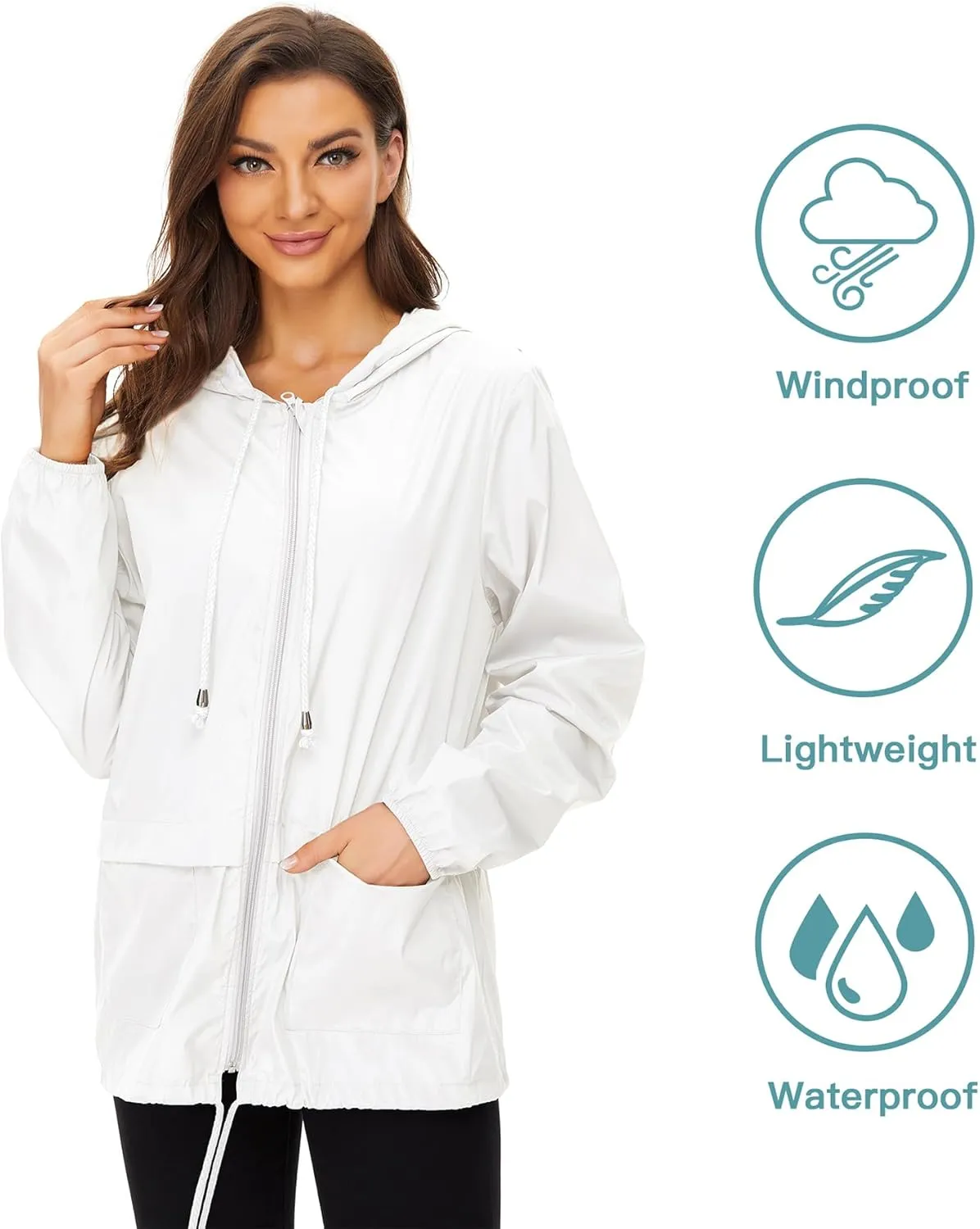 Zando Lightweight Rain Jacket Women Raincoat for Women Packable Rain Coat Windbreaker Rain Jackets Waterproof with Hood