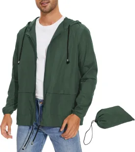 Zando Packable Mens Rain Jacket Lightweight Raincoat Waterproof with Hood Outdoor Windbreaker Jacket Travel Rain Jackets
